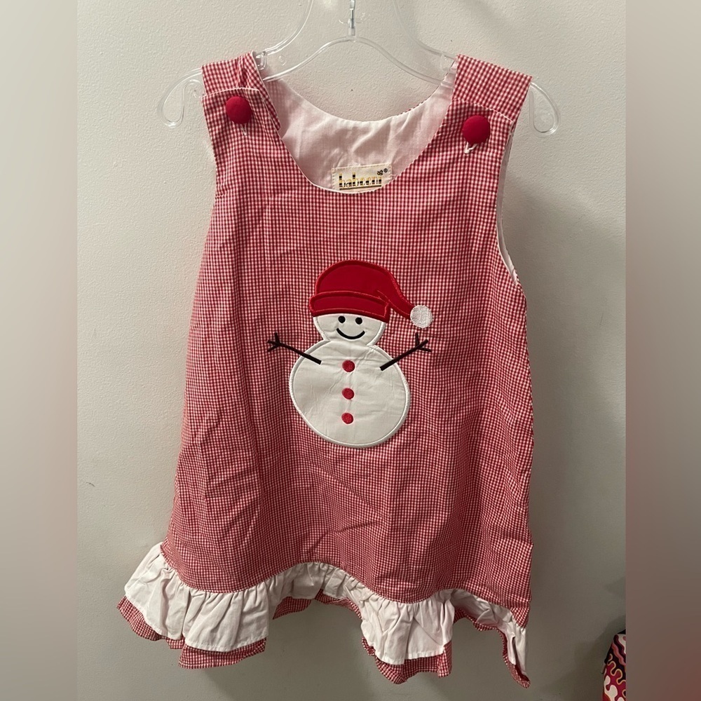 Babeeni red  Smocked snowman dress size 5